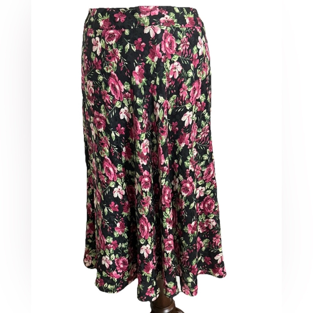 Jones New York Black Silk Skirt With Pink Floral Print Size 4